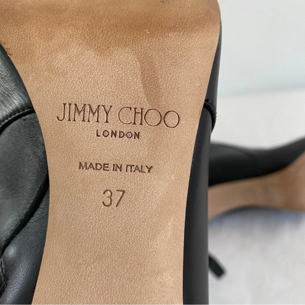 Jimmy choo black leather logo Knee high boots